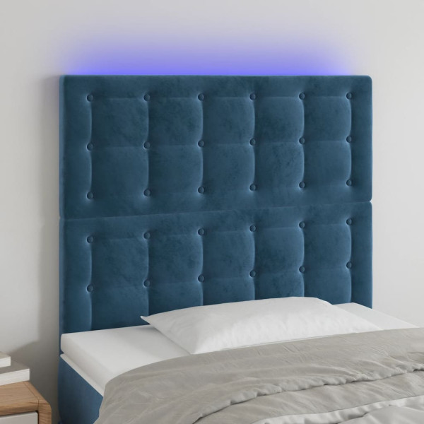 Cabeceira com luzes LED veludo azul escuro 100x5x118/128 cm D