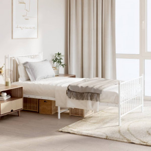 Estrutura de cama metálica com cabeceira e estribo branco 90x190 cm D