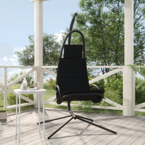 Cadeira suspensa de jardim com almofada de aço e tecido Oxford preto D