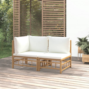 Set de muebles de jardín 2 piezas bambú y cojines blanco crema D