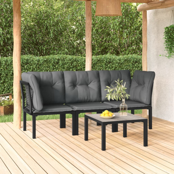 Set de muebles de jardín 4 piezas ratán sintético negro y gris D