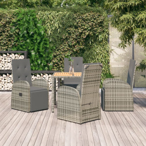 Set comedor de jardín 5 piezas con cojines ratán sintético gris D