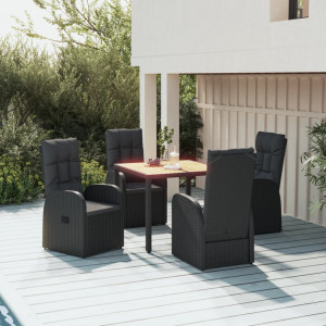 Set de muebles jardín 5 pzas con cojines ratán sintético negro D