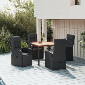 Set de muebles jardín 5 pzas con cojines ratán sintético negro D