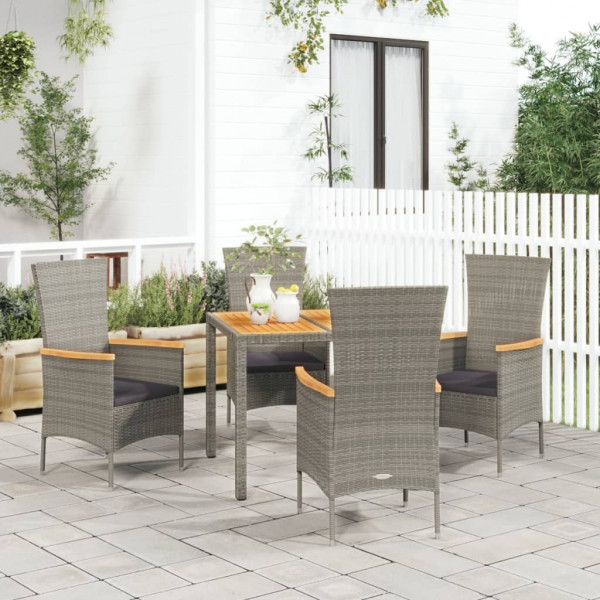 Set comedor de jardín 5 piezas con cojines ratán sintético gris D