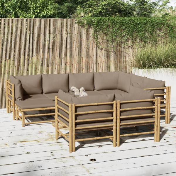 Set de muebles de jardín 10 piezas bambú y cojines gris taupé Set de muebles de jardín 10 piezas bambú y cojines gris taupé D