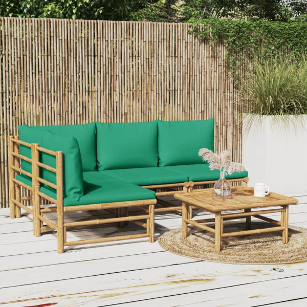 Set de muebles de jardín 5 piezas bambú con cojines verde D