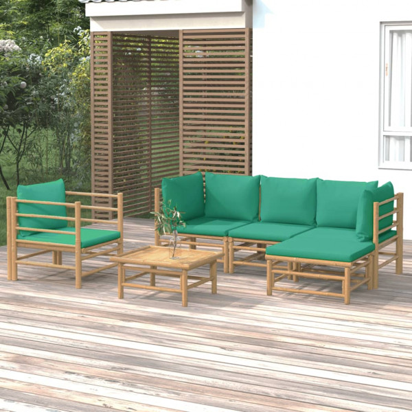 Set de muebles de jardín 6 piezas bambú con cojines verde D