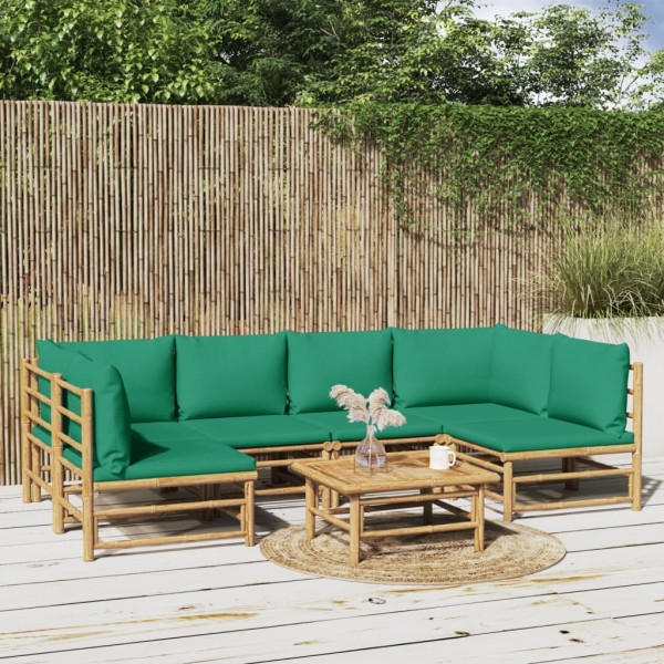 Set de mobília de jardim 7 peças de bambu com almofadas verdes D