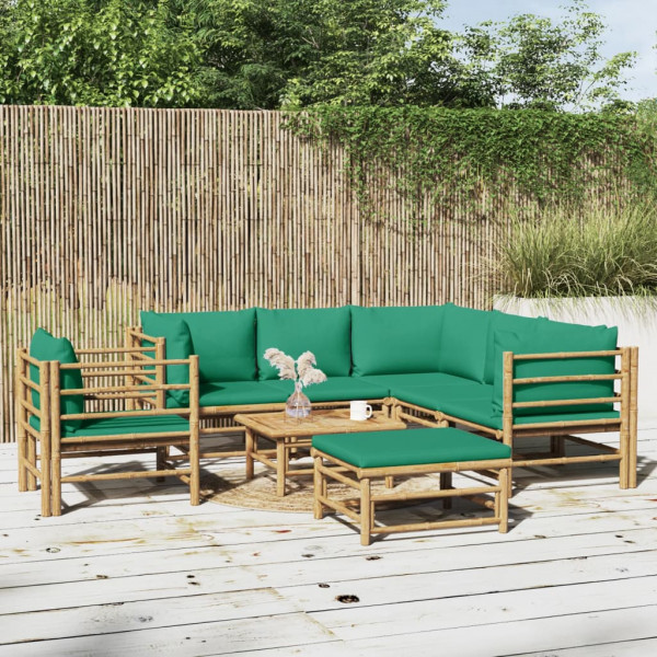 Set de muebles de jardín 8 piezas bambú con cojines verde D