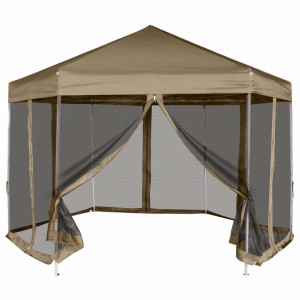 Carpa desmontable hexagonal paredes gris taupe 3.6x3.1m 220g/m² D