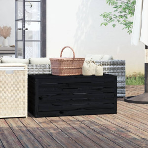 Baúl de jardín madera maciza de pino negro 101x50.5x46.5 cm D