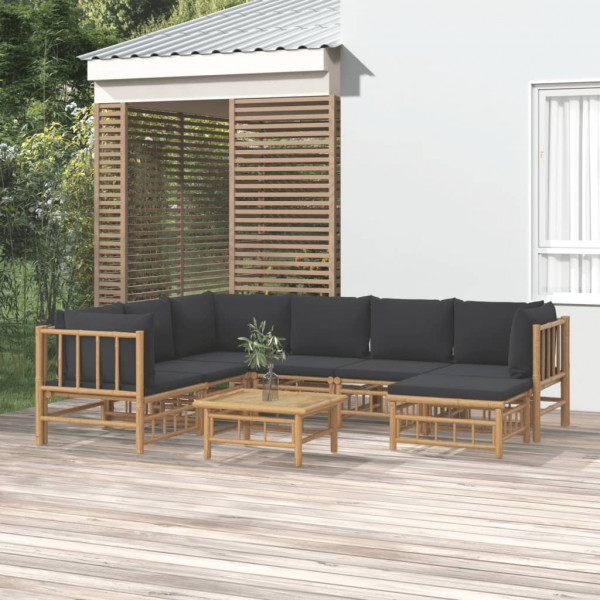 Set de muebles de jardín 8 piezas bambú con cojines gris oscuro D