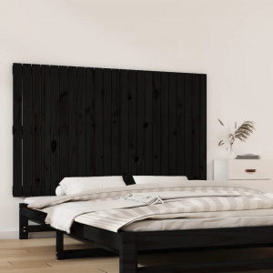 Cabeça de cama de parede madeira maciça pinho preto 147x3x90 cm D