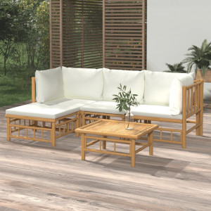 Set de muebles de jardín 5 piezas bambú y cojines blanco crema D