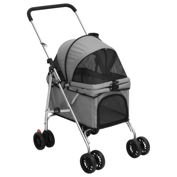 Carrinho de passeio dobrável para cães tecido oxford cinza 76x50x100 cm D