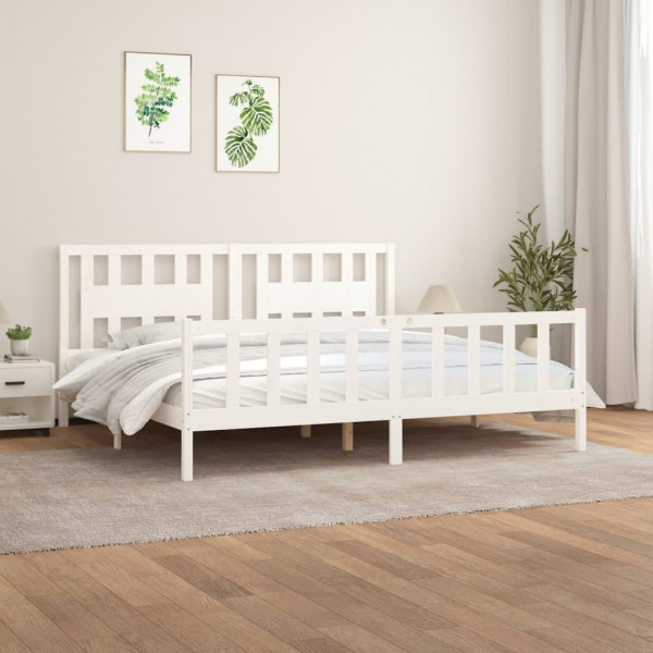 Estrutura de cama com cabeceira madeira de pinho branco 180x200cm D