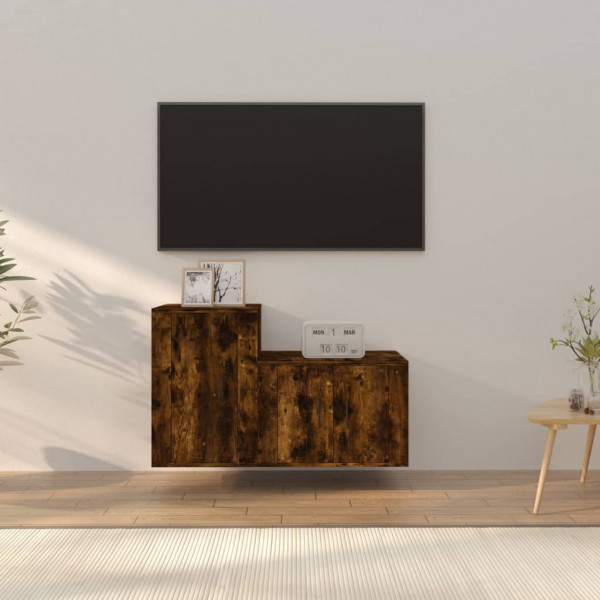 Set de móveis de TV 2 pcs madeira contraplacada carvalho fumado D