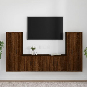 Set de muebles para TV 4 pzas madera contrachapada marrón roble D
