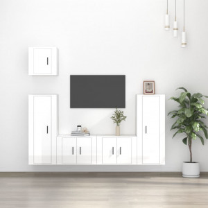 Set de muebles de TV 5 pzas madera contrachapada blanco brillo D