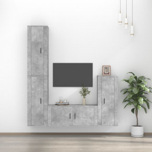 Set de muebles de TV 4 pzas madera contrachapada gris hormigón D
