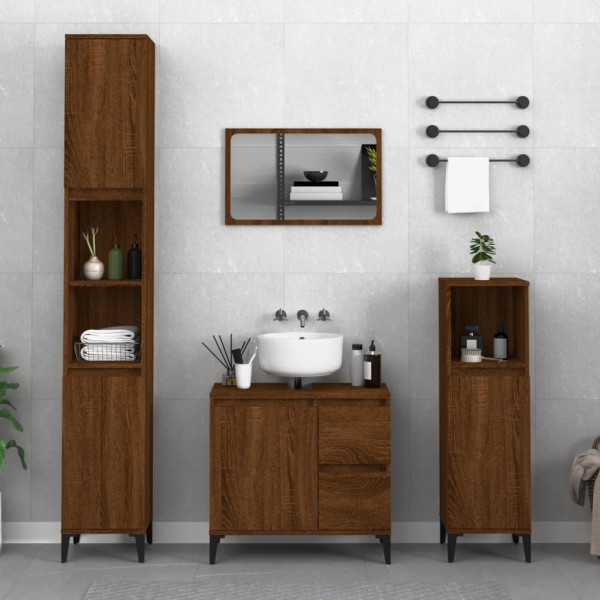 Conjunto de móveis de banheiro 3 peças em compensado de carvalho marrom D
