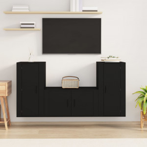Set de muebles para TV 3 piezas madera contrachapada negro D