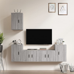 Set de muebles para TV 5 pzas madera contrachapada gris Sonoma D
