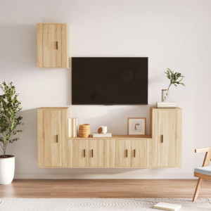 Set de muebles para TV 5 pzas madera contrachapada roble Sonoma D