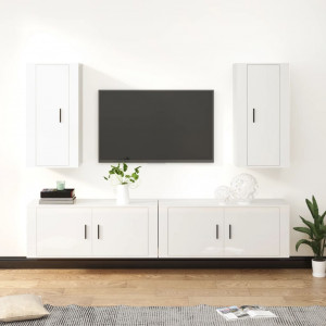 Set de muebles de TV 4 pzas madera contrachapada blanco brillo D