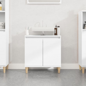 Armario de lavabo madera contrachapada blanco brillo 58x33x60cm D