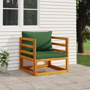 Sillón de jardín madera maciza acacia con cojines verde D