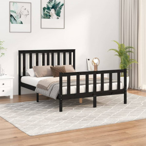 Estructura de cama con cabecero madera pino negro 120x200 cm D