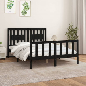 Estructura de cama con cabecero madera pino negro 120x200 cm D