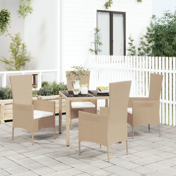 Set comedor de jardín 5 pzas con cojines ratán sintético beige D