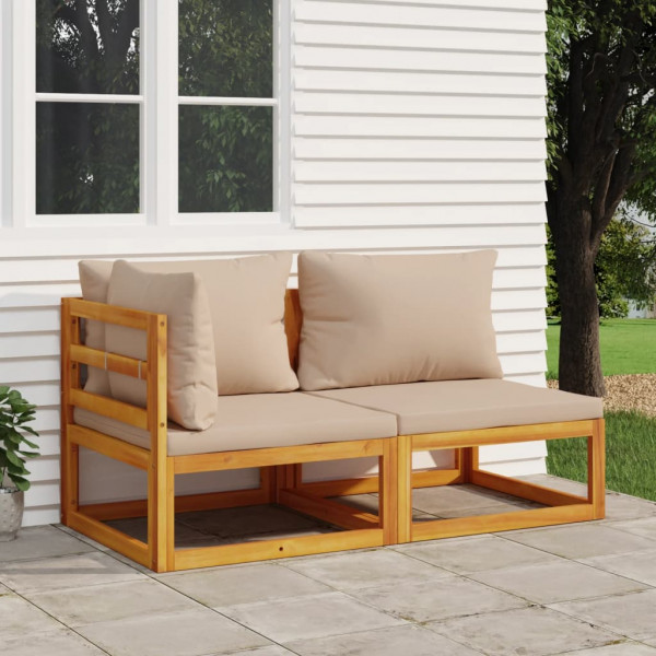 Sofas de jardim de 2 pessoas com almofadas de madeira maciça de acacia D