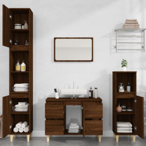 Set de muebles baño 3 pzas madera contrachapada roble marrón D