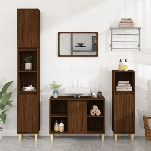 Set de muebles baño 3 pzas madera contrachapada roble marrón D