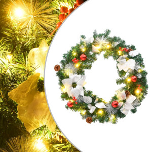 Corona de Navidad con luces LED PVC verde 60 cm D