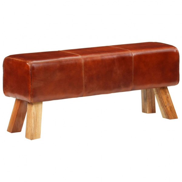 Banco Bok Colt em madeira de manga e couro marrom 110 cm D