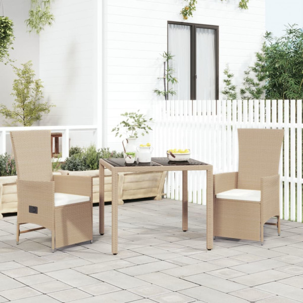 Set comedor de jardín 3 pzas con cojines ratán sintético beige D