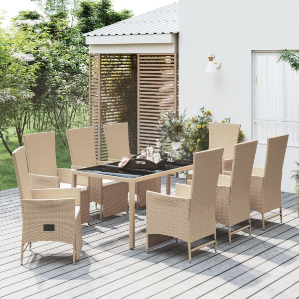 Set Jardim de jantar 9 pts com almofadas ratão sintético beige D