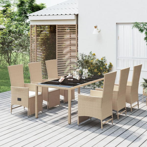 Set Jardim de jantar 7 pessoas com almofadas ratão sintético beige D