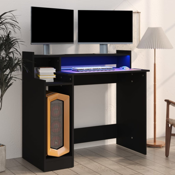 Escritorio con luz LED madera contrachapada negro 97x45x90 cm D