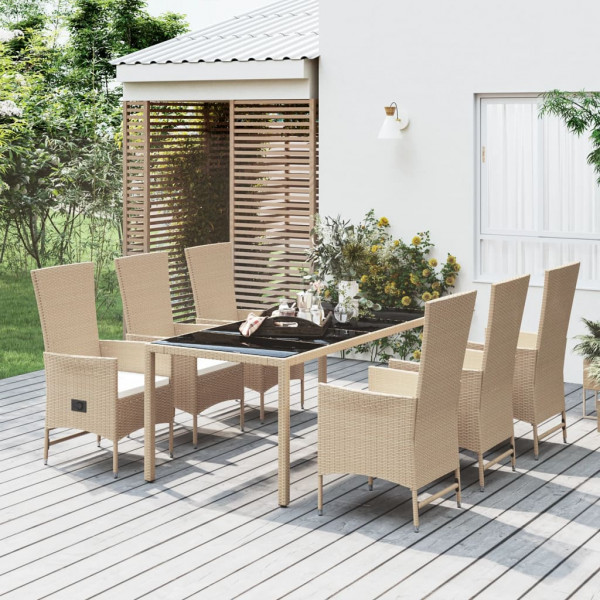 Set Jardim de jantar 7 pessoas com almofadas ratão sintético beige D