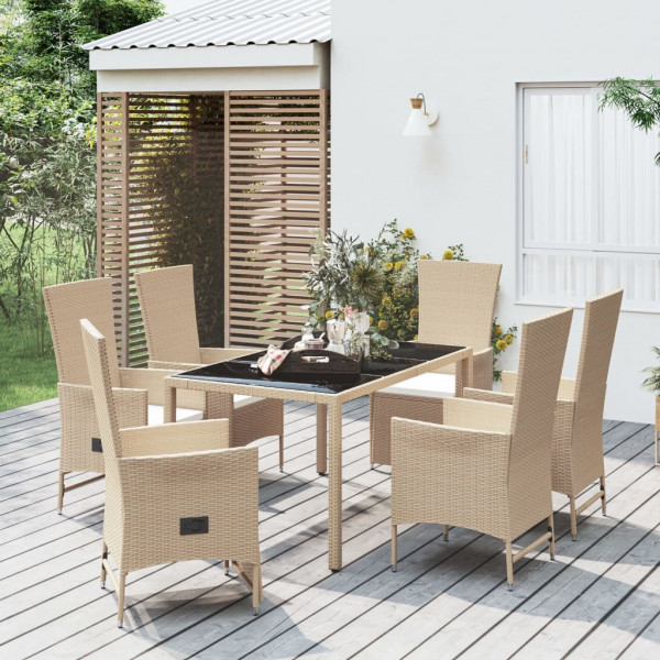 Set Jardim de jantar 7 pessoas com almofadas ratão sintético beige D