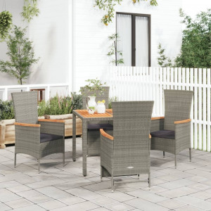 Set comedor de jardín 5 piezas con cojines ratán sintético gris D