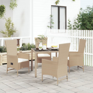 Set comedor de jardín 5 pzas con cojines ratán sintético beige D