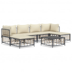 Set muebles de jardín 7 pzas y cojines ratán PE gris antracita D