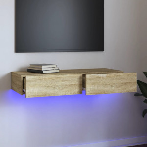 Mueble de TV con luces LED roble Sonoma 90x35x15.5 cm D